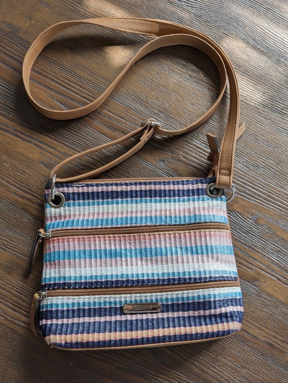 Rosetti Striped Crossbody Bag in Blue, Pink & White